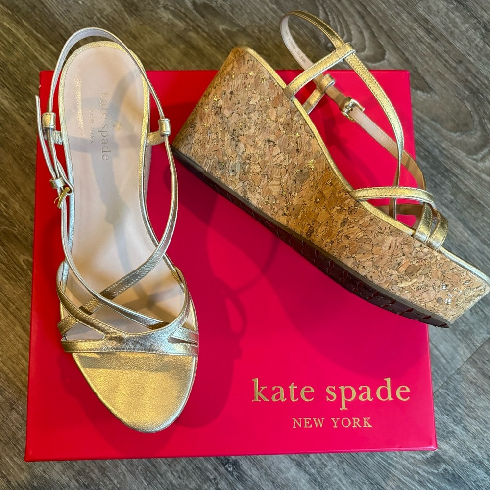 kate spade gold cork wedge sandals
